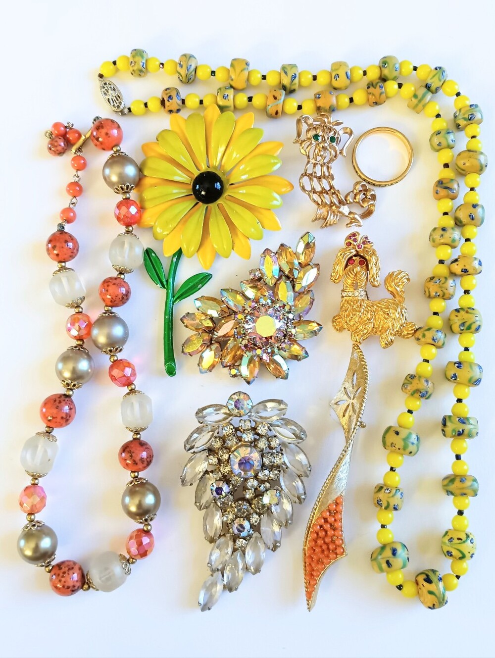 Vintage Jewelry Lot Rhinestone Brooches Hand Painted Necklace Read Details